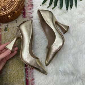 Steve Madden Gold Pointed Toe Leather Pump Heel 6.5 Cocktail Wedding Guest